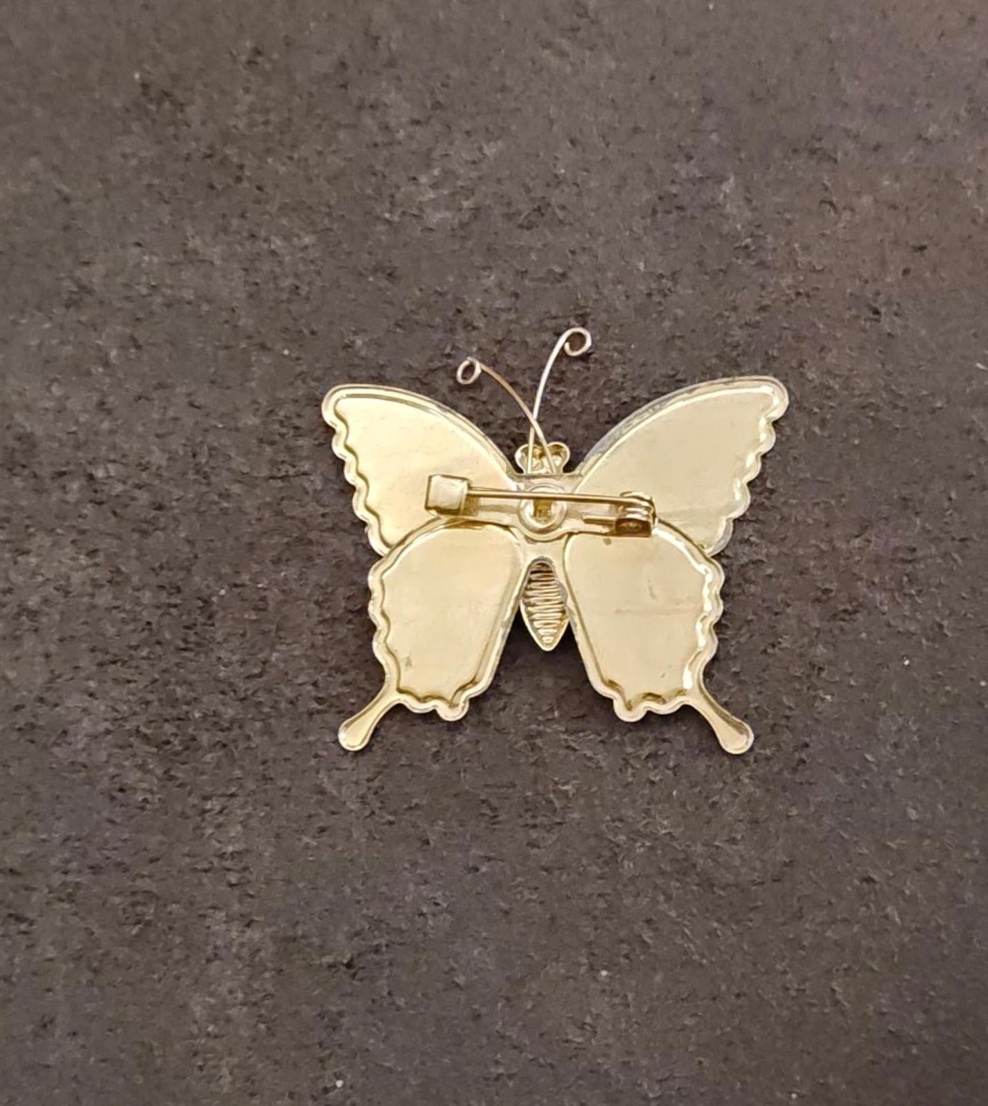1970s Gold Tone Butterfly With Enamel & Glitter Accents Brooch