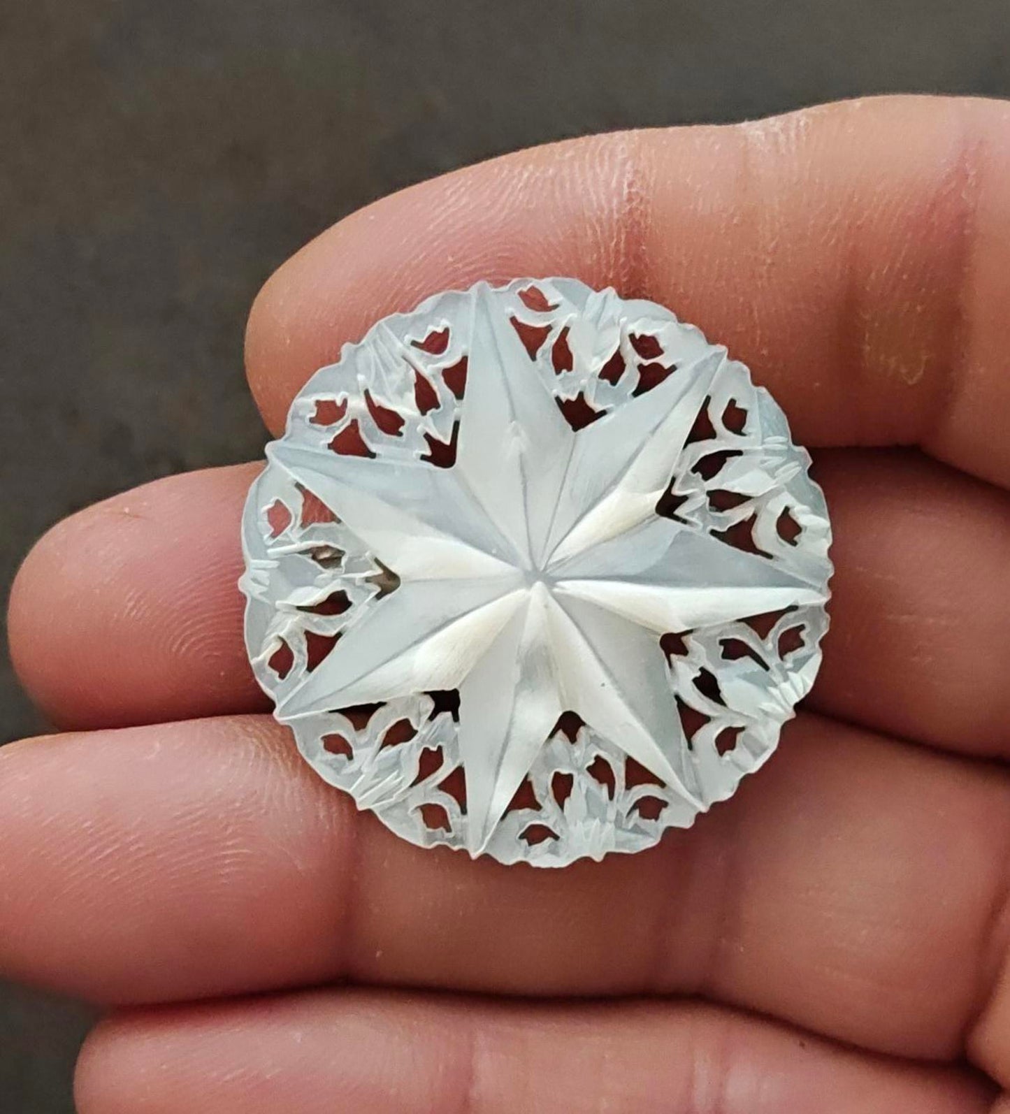 1960s Hand Carved Mother of Pearl Star of Bethlehem Brooch From Bethlehem