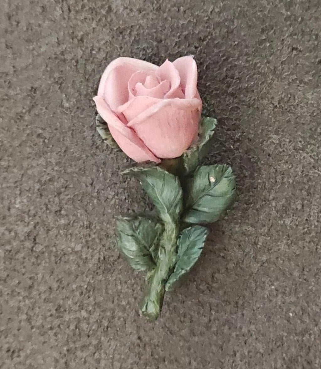 1980s Capodimonte Porcelain Pink Rose Brooch