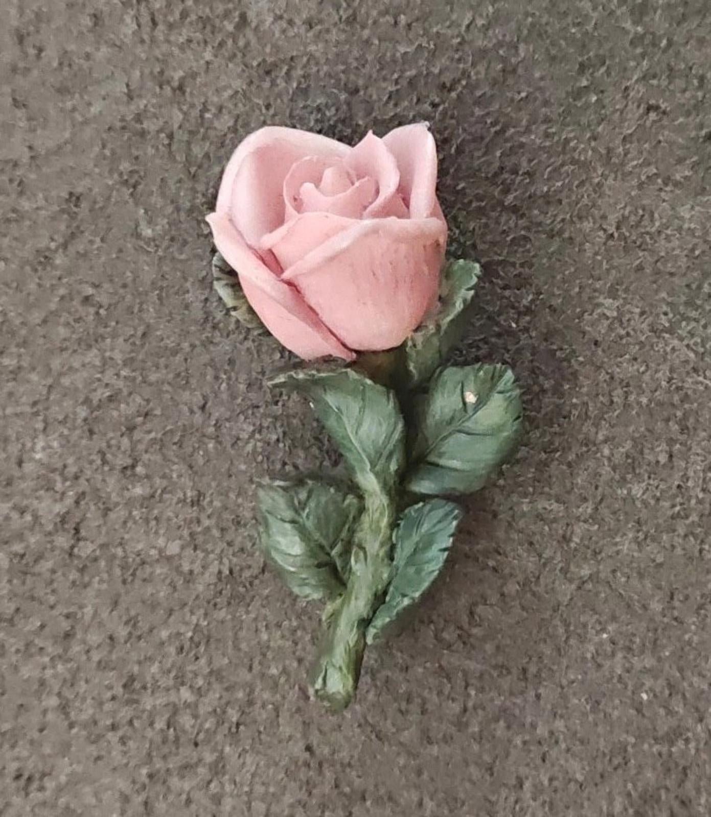 1980s Capodimonte Porcelain Pink Rose Brooch
