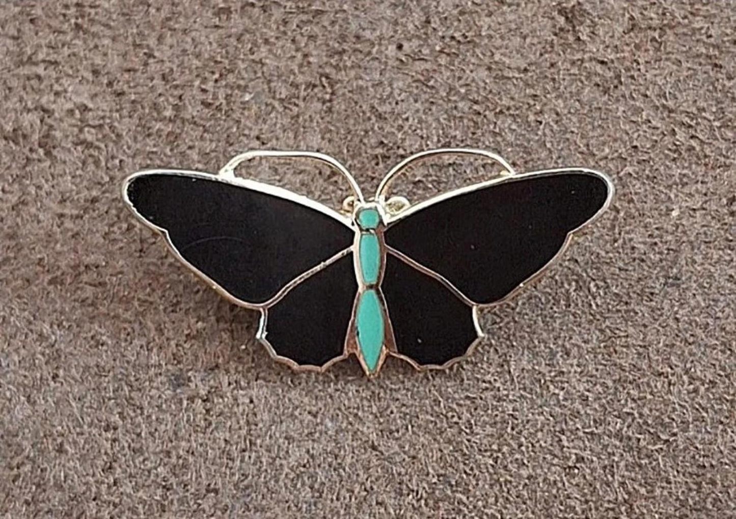 1960’s Black & Green Butterfly Enamel Pin Brooch