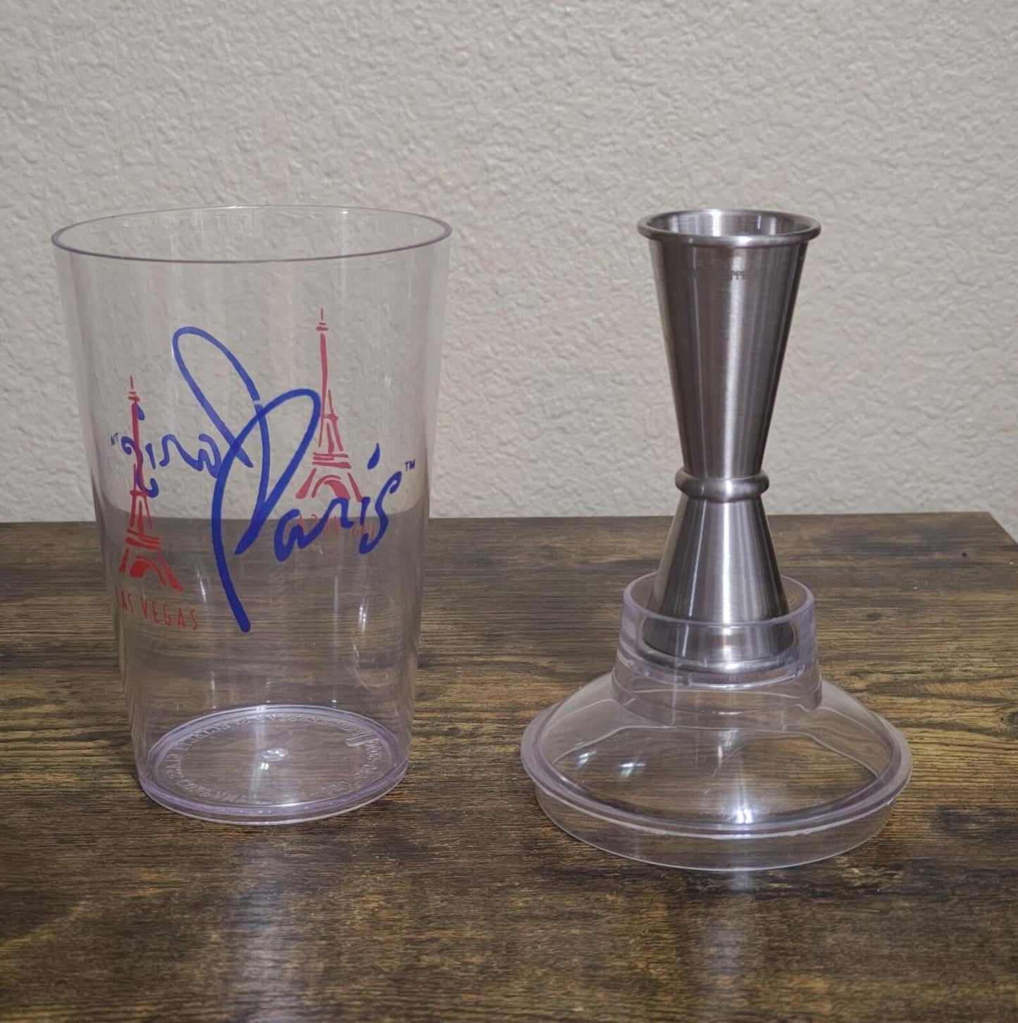1990s Clear Plastic Paris Las Vegas Souvenir Cocktail Shaker