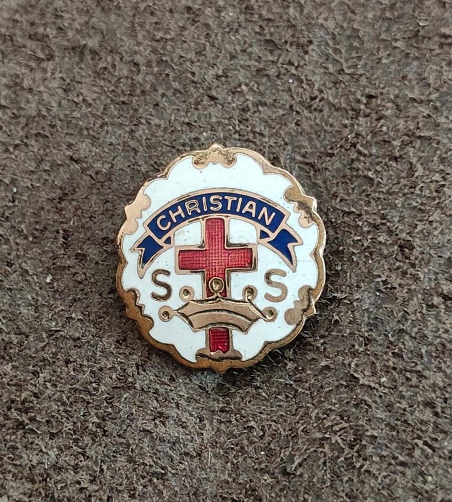 1930s Vintage Christian Sunday School Gold Tone Enamel Pin