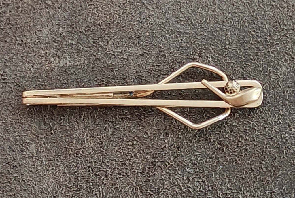 1950s Swank Golf Ball & Club Gold Tone Tie Clip