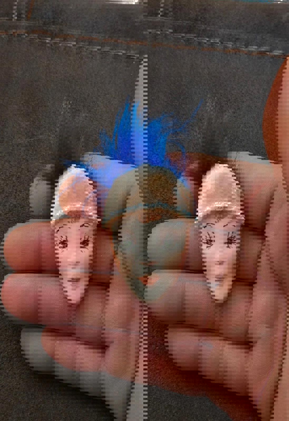 1900's Chalkware Doll Face Hand-Painted Feather Adorned Pin Brooch