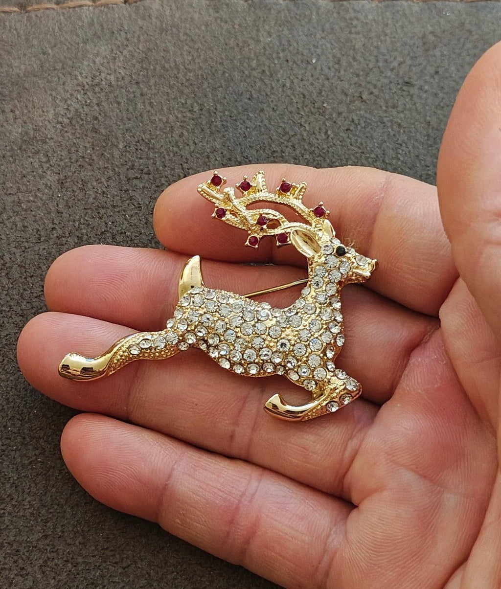 1980s Monet Reindeer Rhinestones Brooch