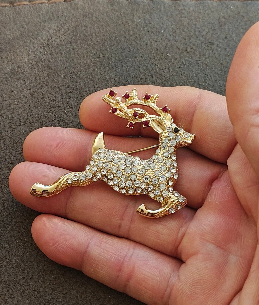 1980s Monet Reindeer Rhinestones Brooch
