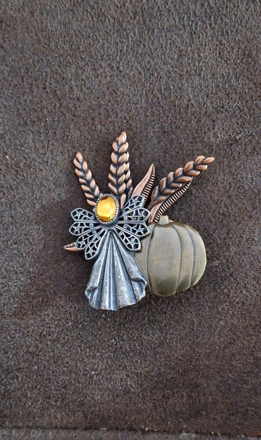90s Tri-Color Fall Harvest Angel Pin Brooch