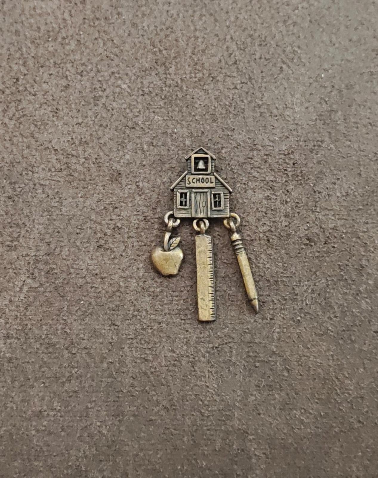 1980s JJ Jonette Teacher Theme Brass Dangle pin