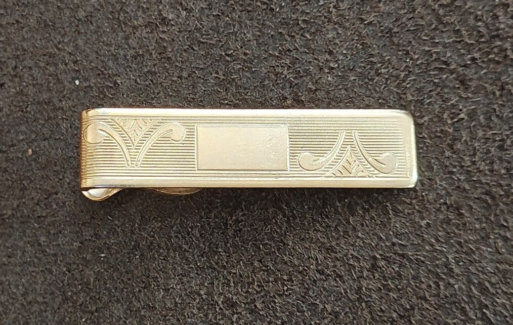 1950s/60s Gold Tone Etched Tie Bar Clip