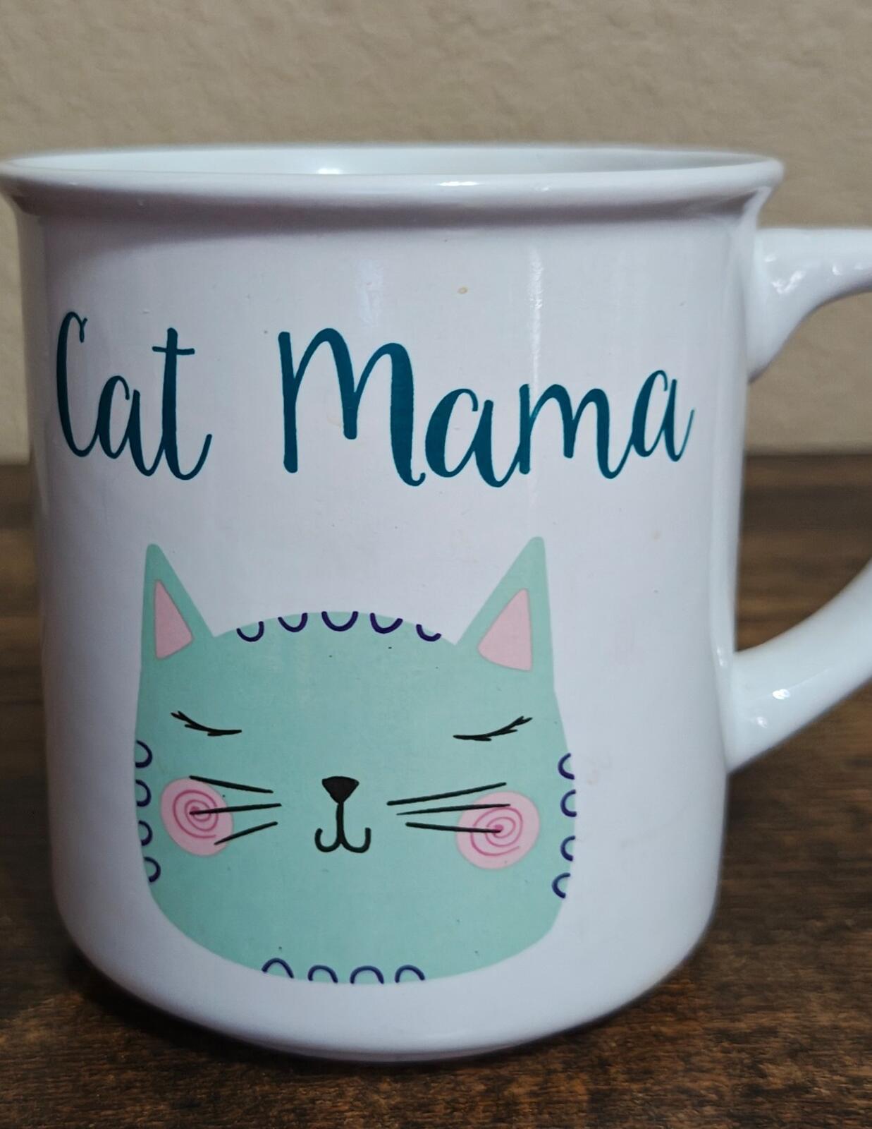 Fun Cat Mama Ceramic White & Blue Cat Mug