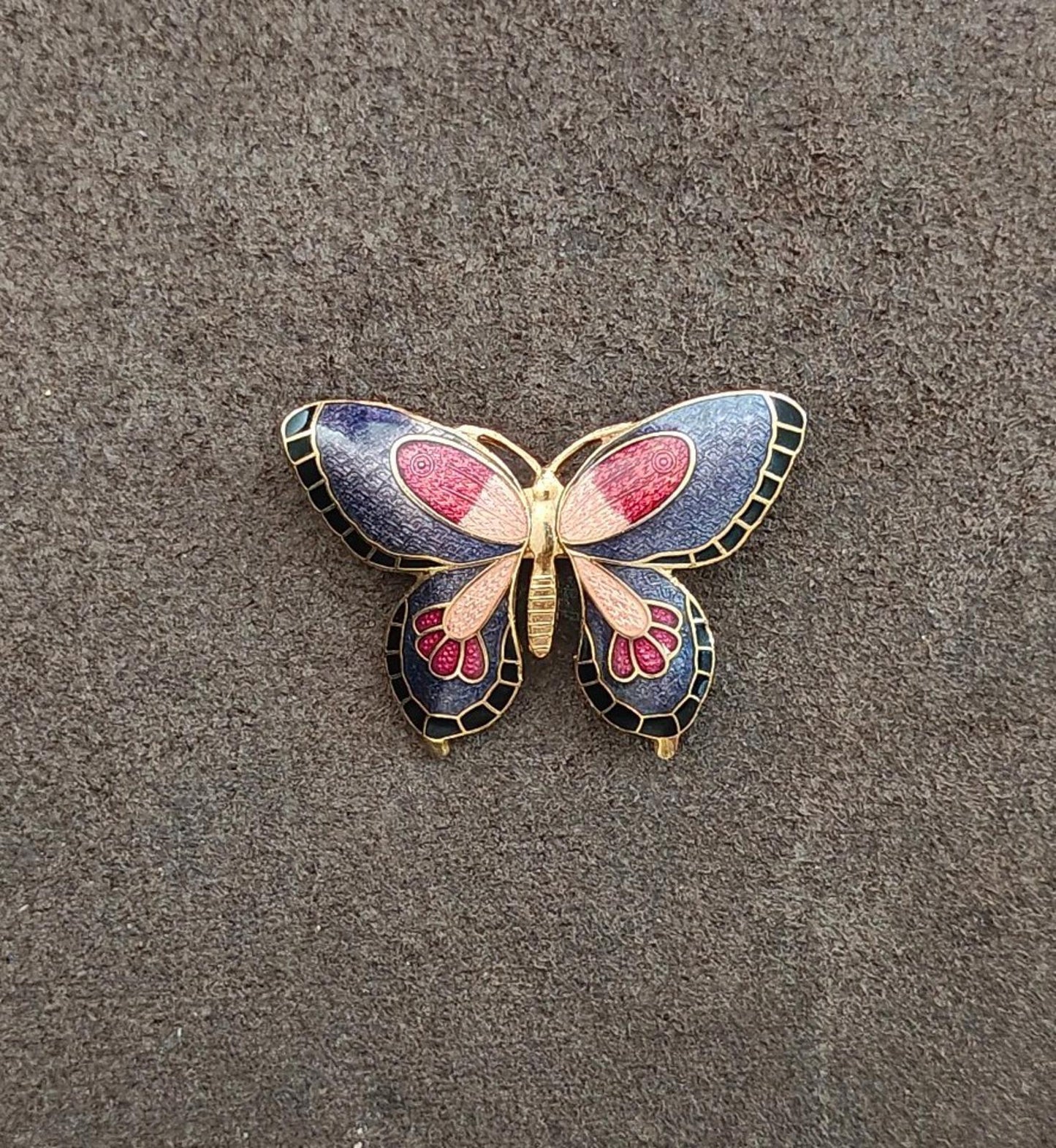 1980s Cloisonné Enamel Butterfly Gold Tone Brooch