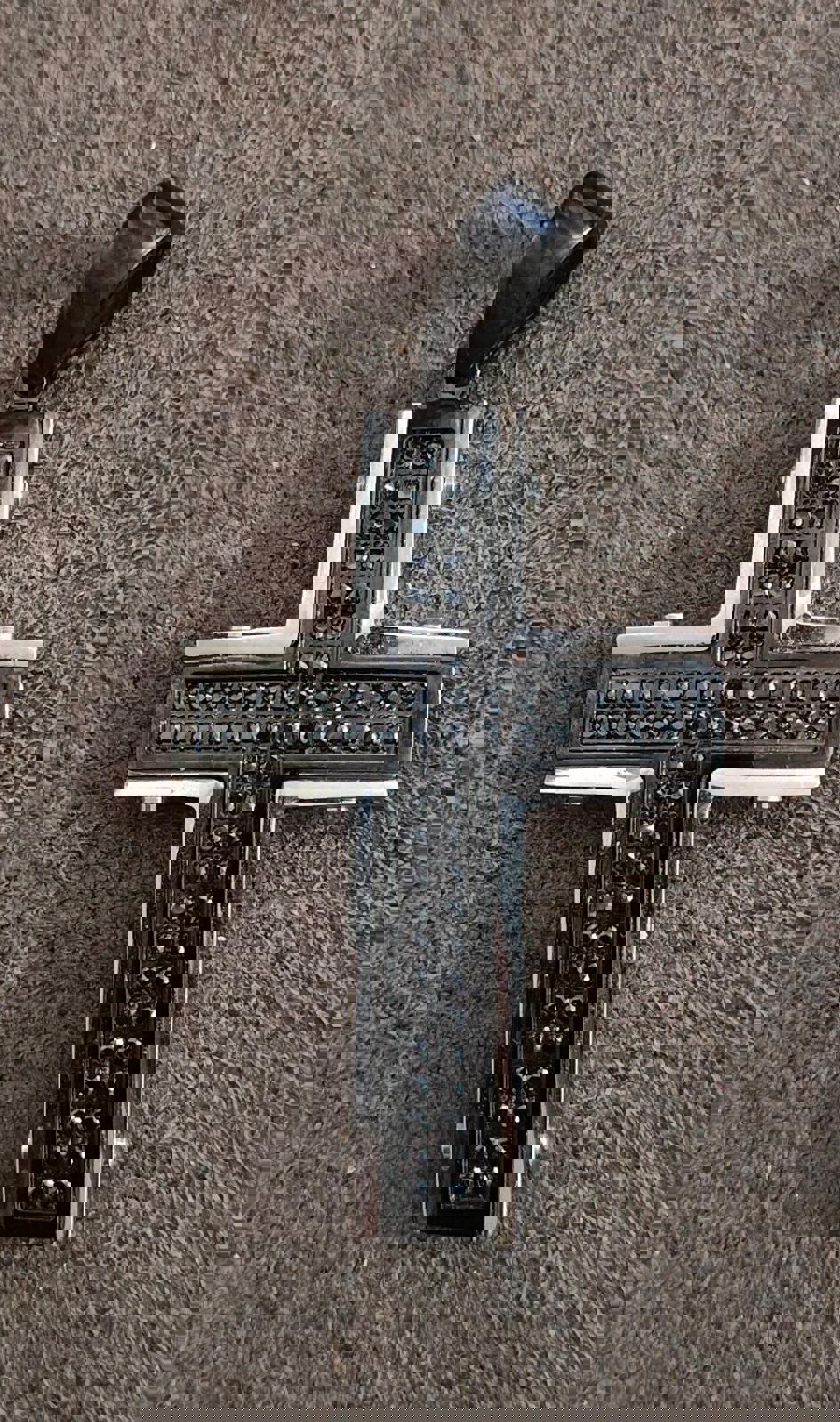 Vintage Gothic Steel Black CZ Cross Pendant