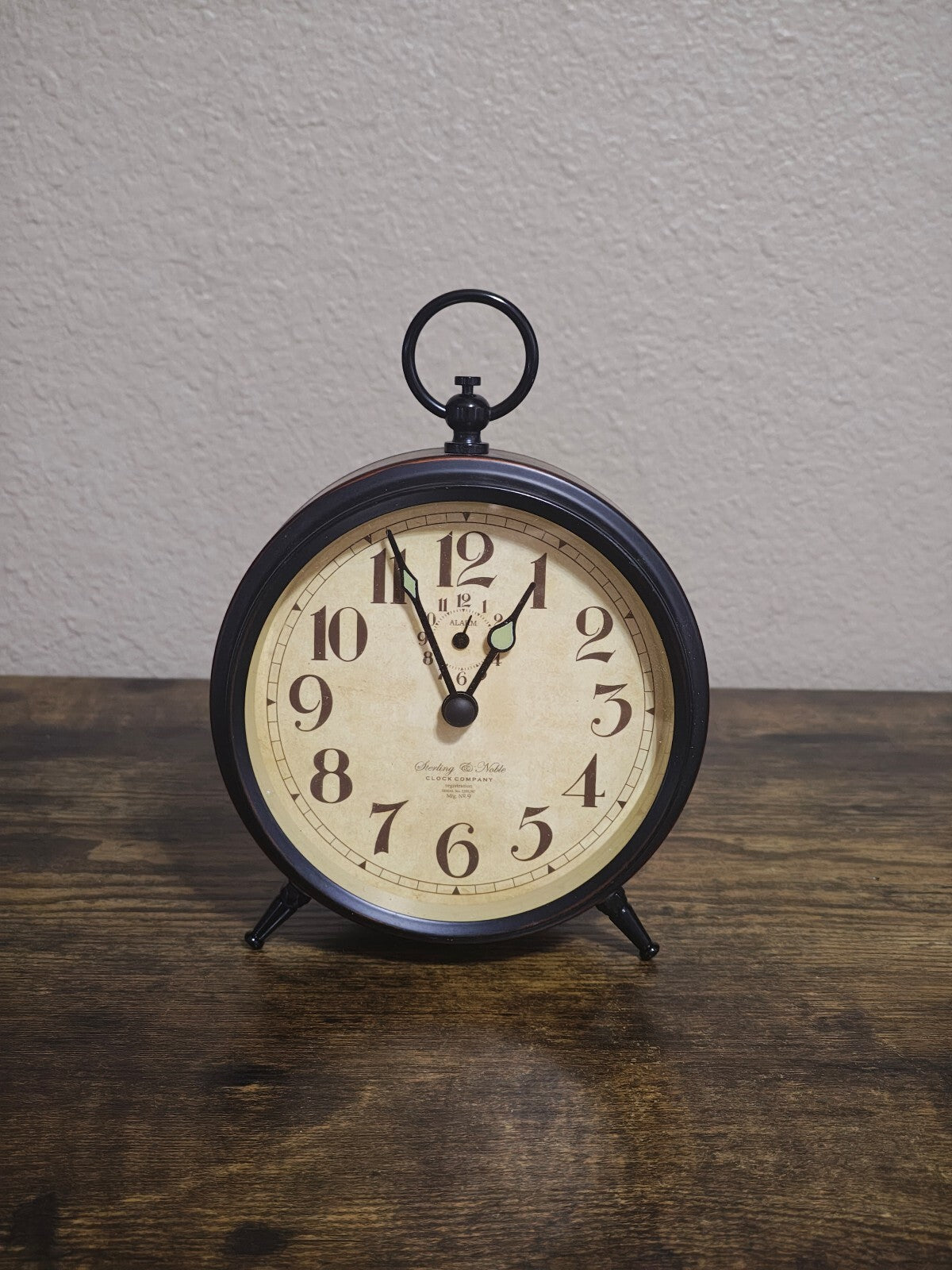 Sterling & Noble Black Vintage Style Alarm Clock/Table Top Clock