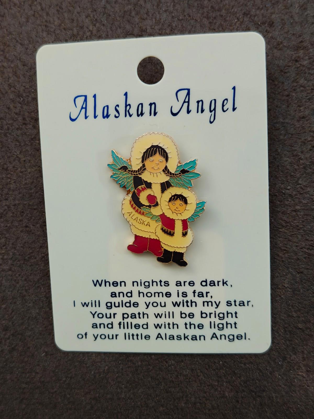 1980s Alaskan Angel Gold Tone Enamel Pin Brand New On Original Card