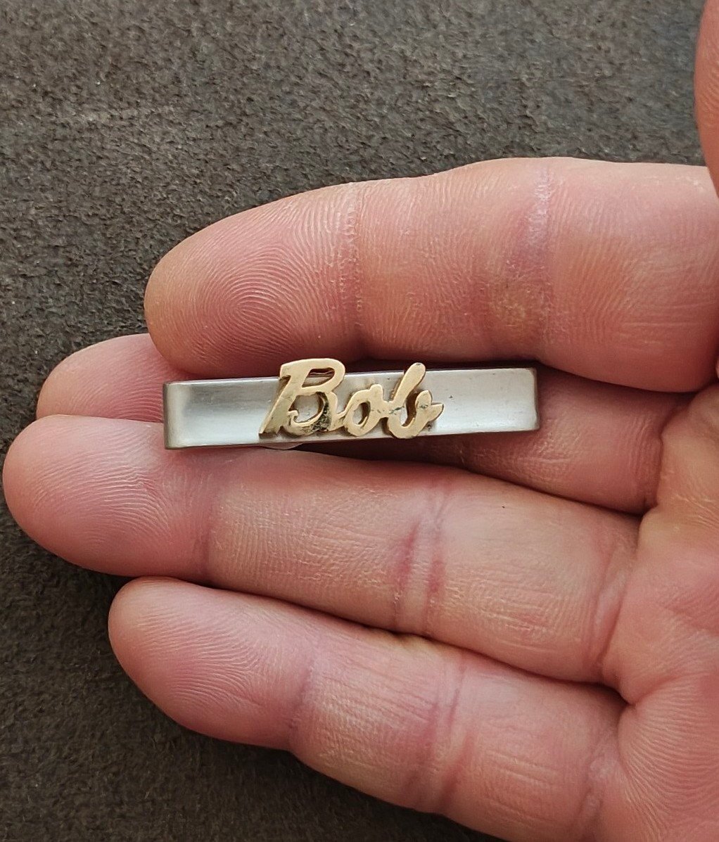 1950s/60s Rare Signed Swank Two Tone 3D Name "Bob" Tie Clip