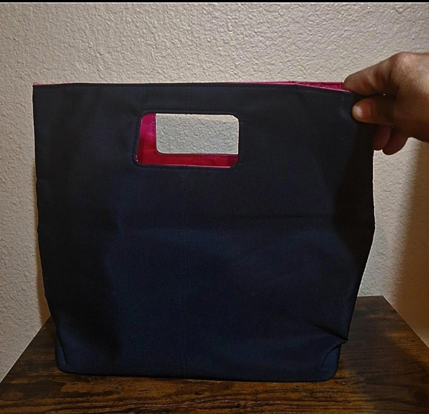 Pretty Stylish Escada  Nylon Tote Purse Bag in Black With Hot Pink Lining