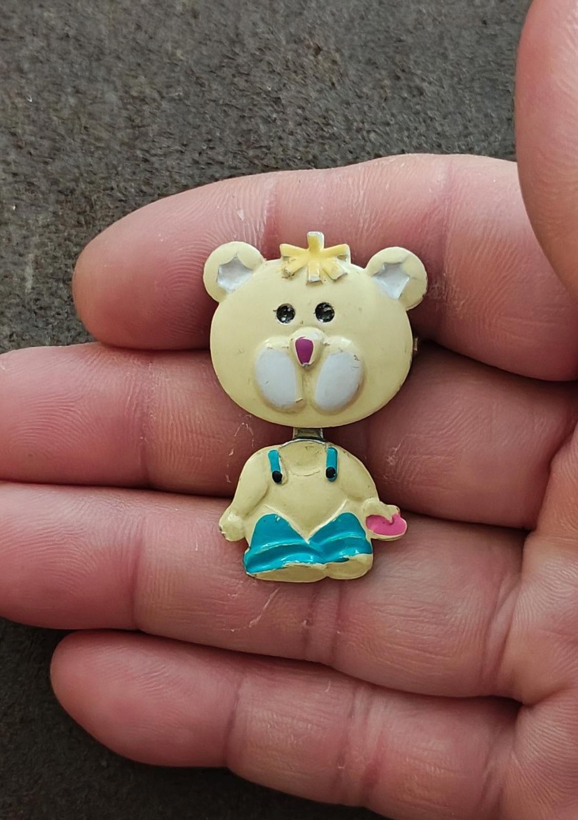 1970s/80s Metal Articulated Yellow, Blue and Pink Enamel Teddy Bear Brooch