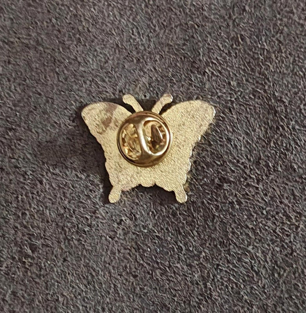 Gold-tone butterfly enamel pin back with safety clasp and pin post