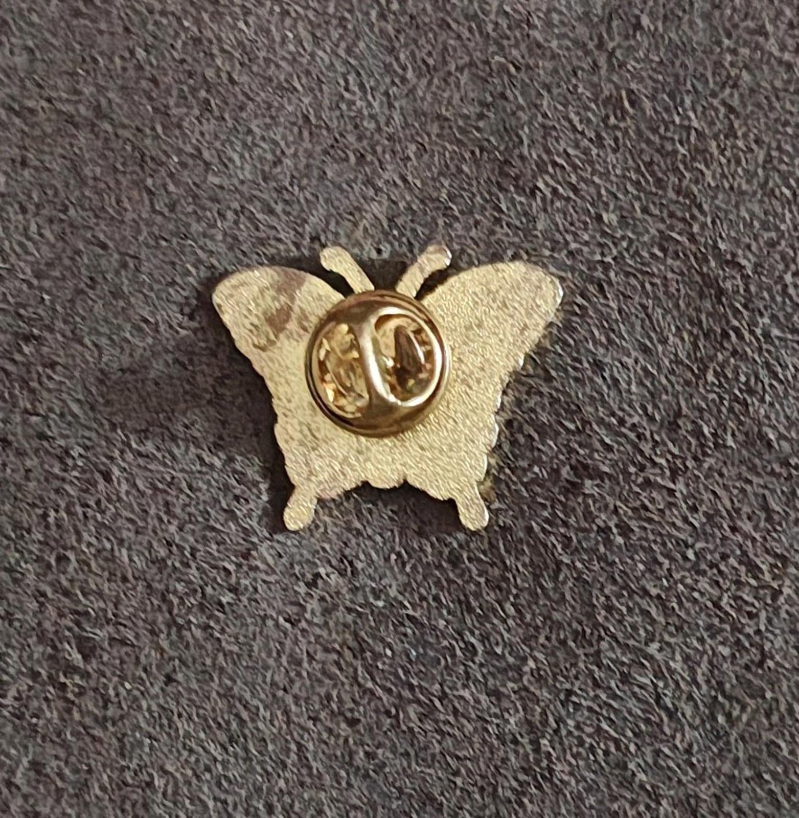 Gold-tone butterfly enamel pin back with safety clasp and pin post