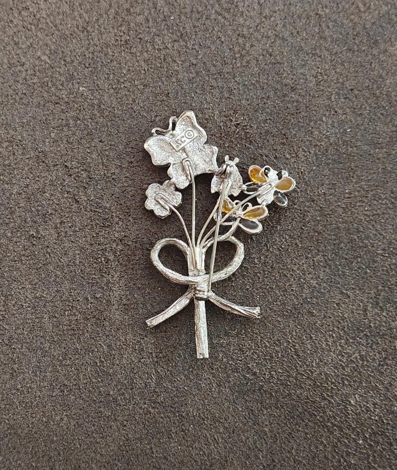 1980s Signed KC (Kenneth Cole) Silver Tone Nature Inspired Bouquet Design Brooch