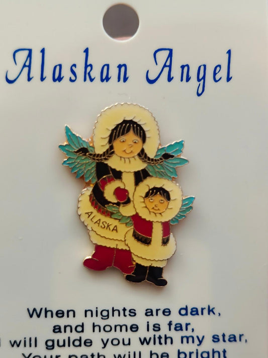 1980s Alaskan Angel Gold Tone Enamel Pin Brand New On Original Card