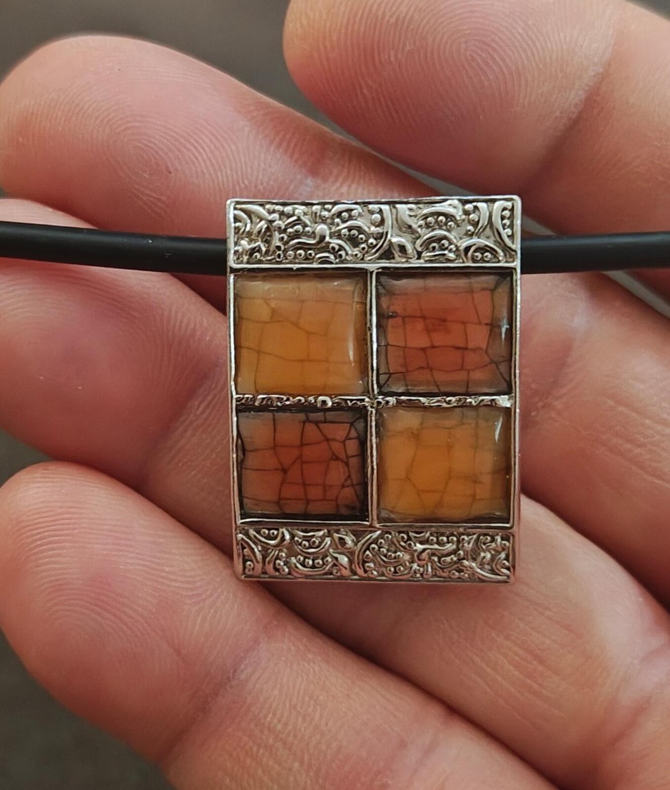 90s Signed Lia Sophia "Cupcake" Slide Pendant Designed With a Windowpane Grid