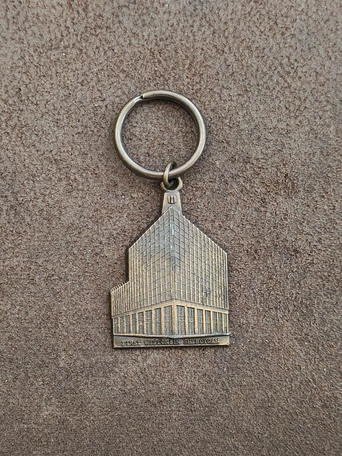 70s First Wisconsin National Bank building in Sheboygan Wisconsin Brass Keychain