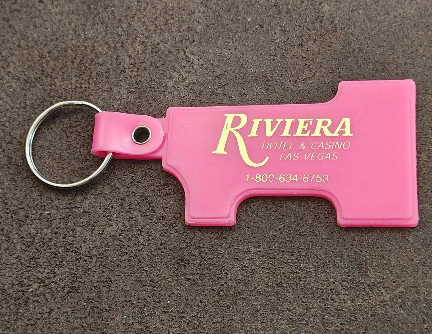 1990s Vintage Riviera Hotel & Casino Las Vegas Pink Plastic Keychain