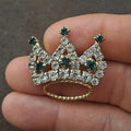 Crown tiara rhinestone brooch with green and clear stones, gold-tone frame