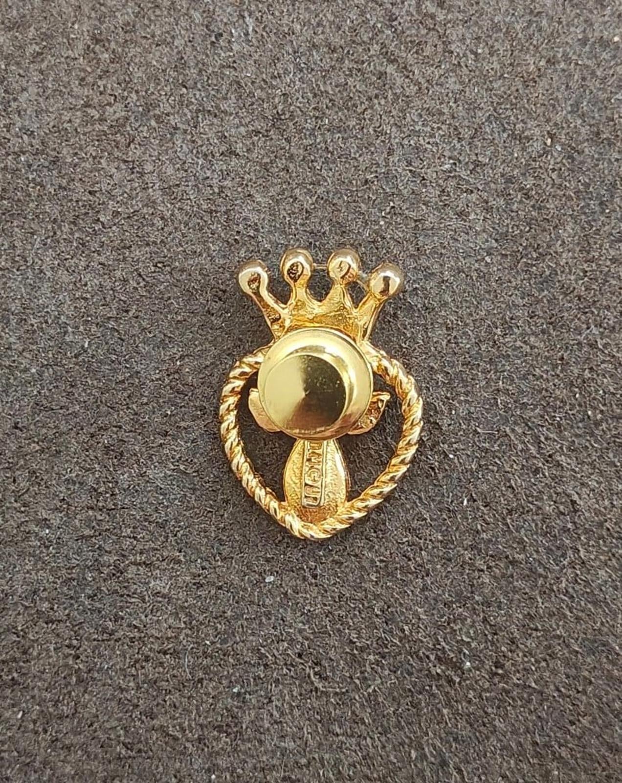 1997 Signed IMO "Angel Heart Crown" Gold Tone With Rhinestones Pin