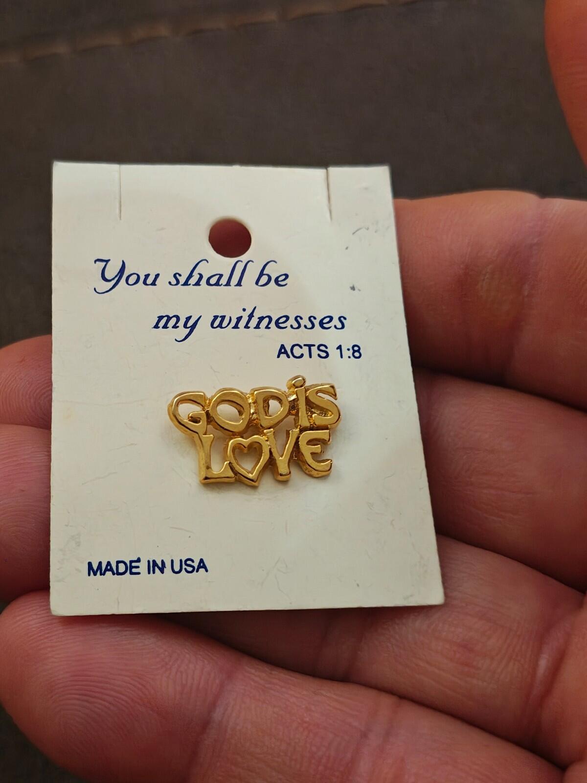 1980s Christian "God Is Love" Gold Tone Pin