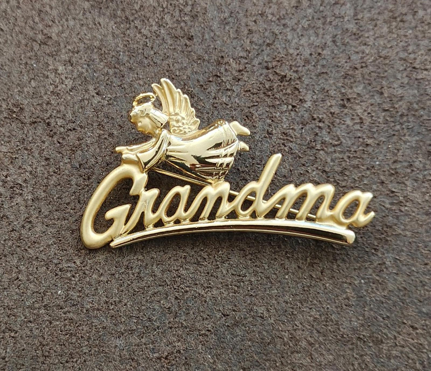 1980s Signed Danecraft Grandma Angel Gold Tone Brooch