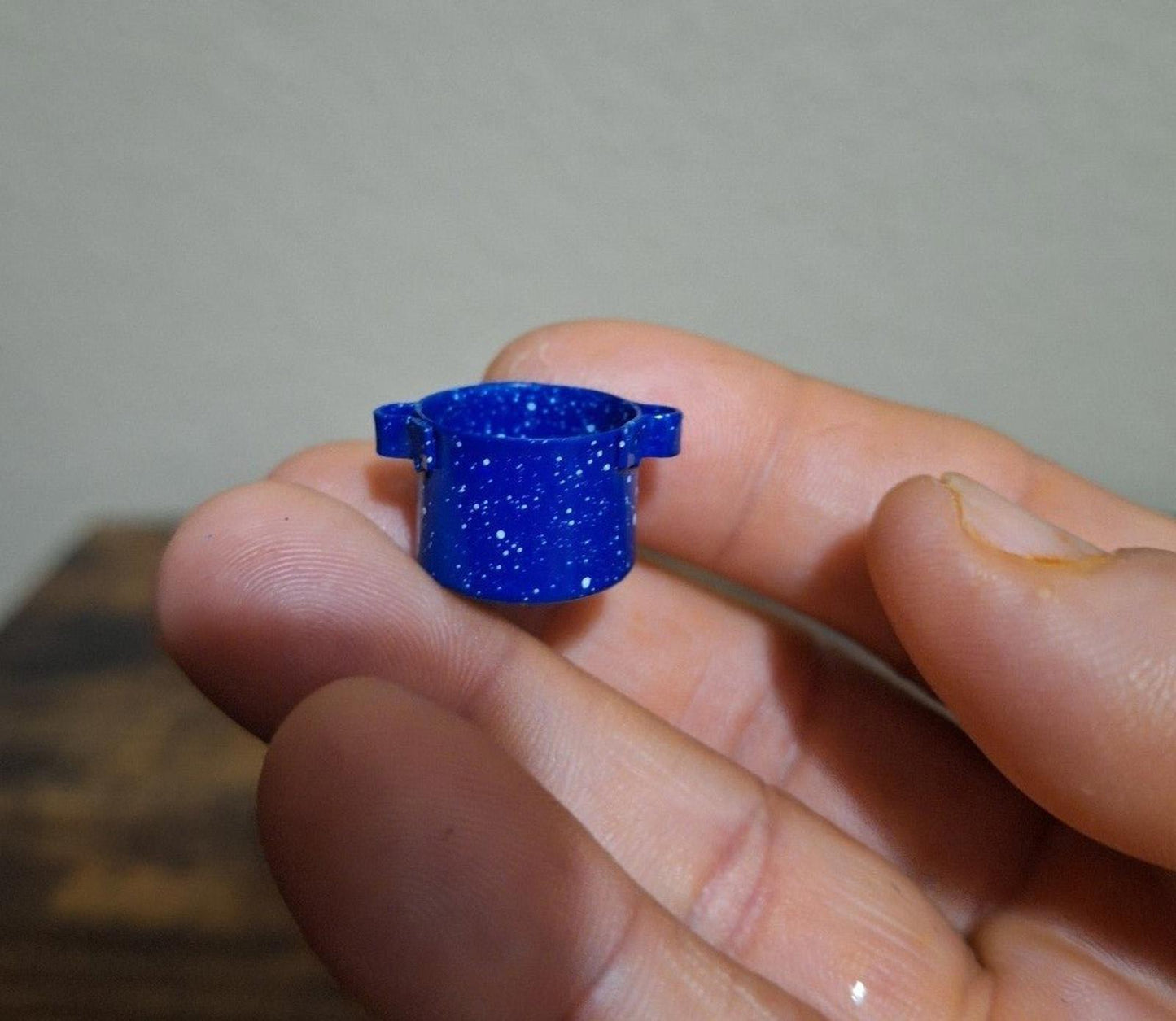 1980's Dollhouse Miniature Blue Speckled Metal Pots Pans