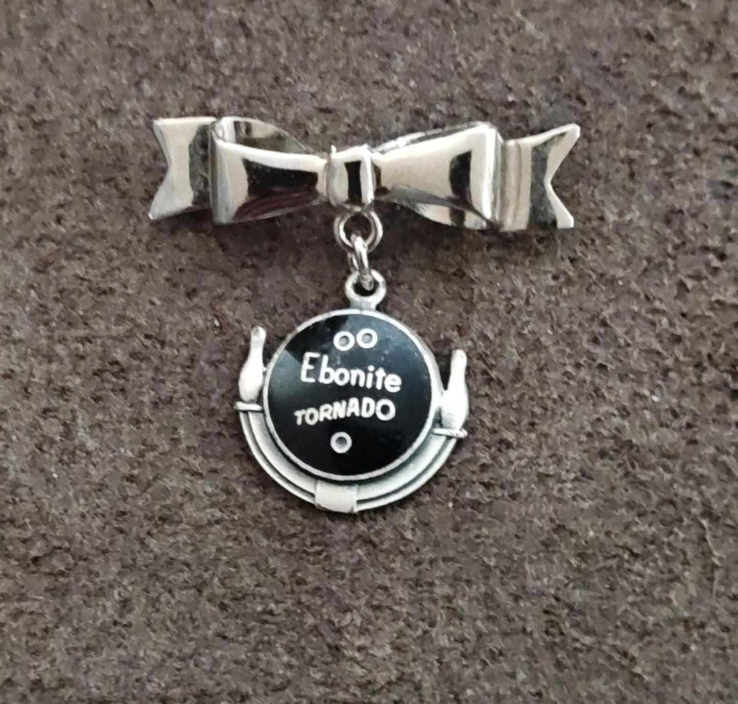 1950s Silver Tone Ebonite Tornado Bowling Ball Dangle Brooch