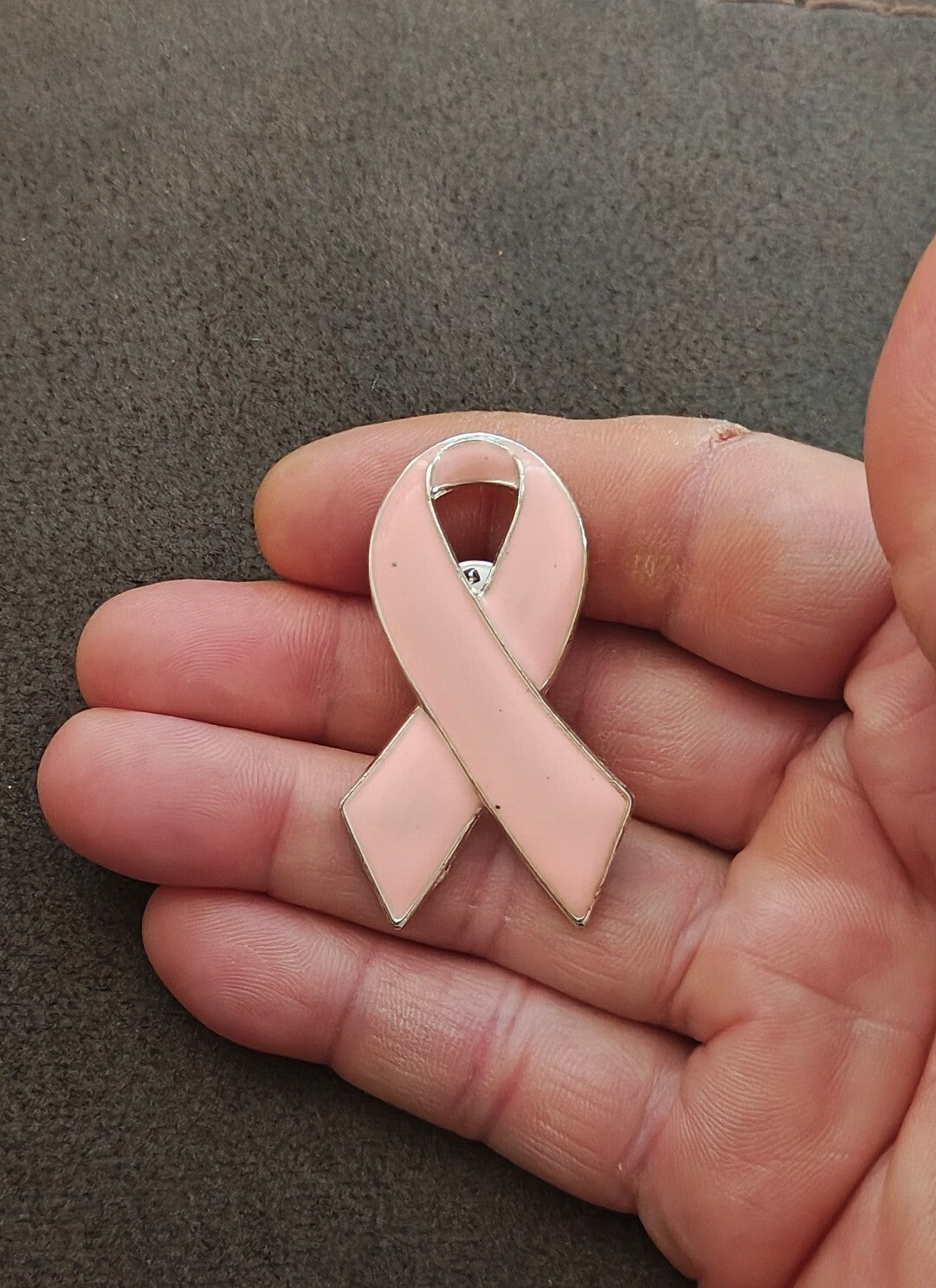 Pink Ribbon Breast Cancer Awareness Silver Tone Enamel Pin.