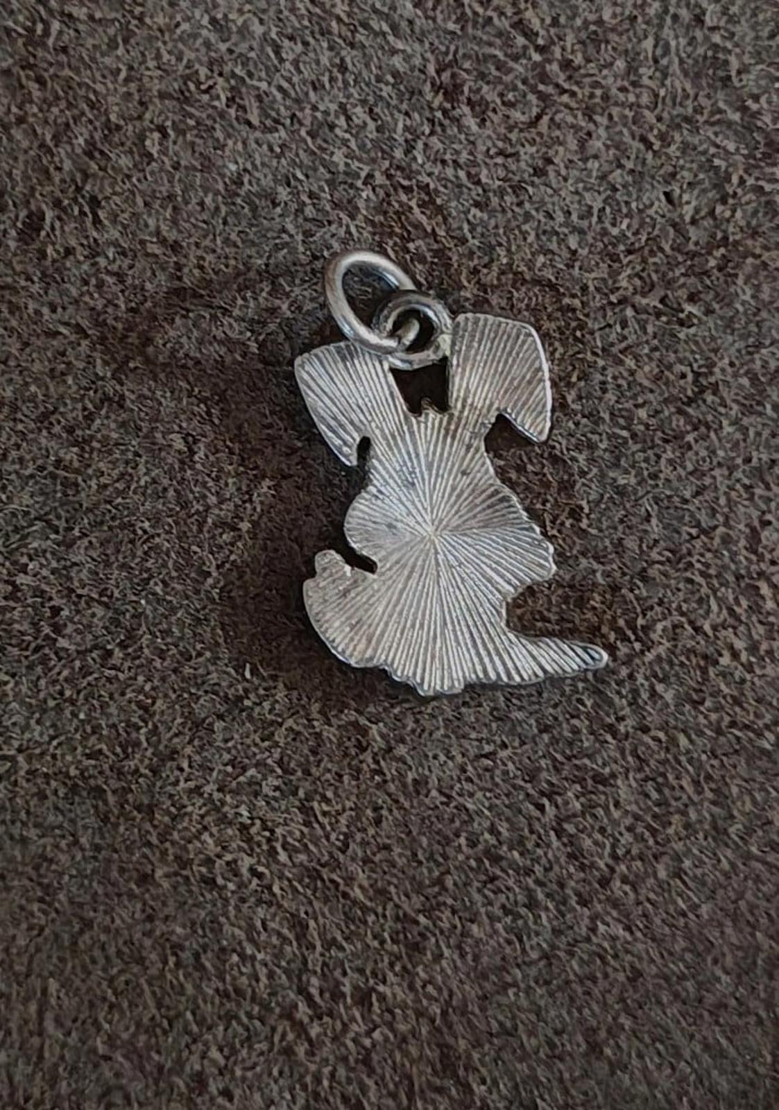 1980s Bunny Rabbit Silver Tone Green Enamel Pendant Charm