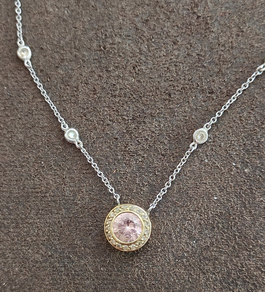 Exquisite Vintage Inspired Two-Tone Pink Halo Station Necklace