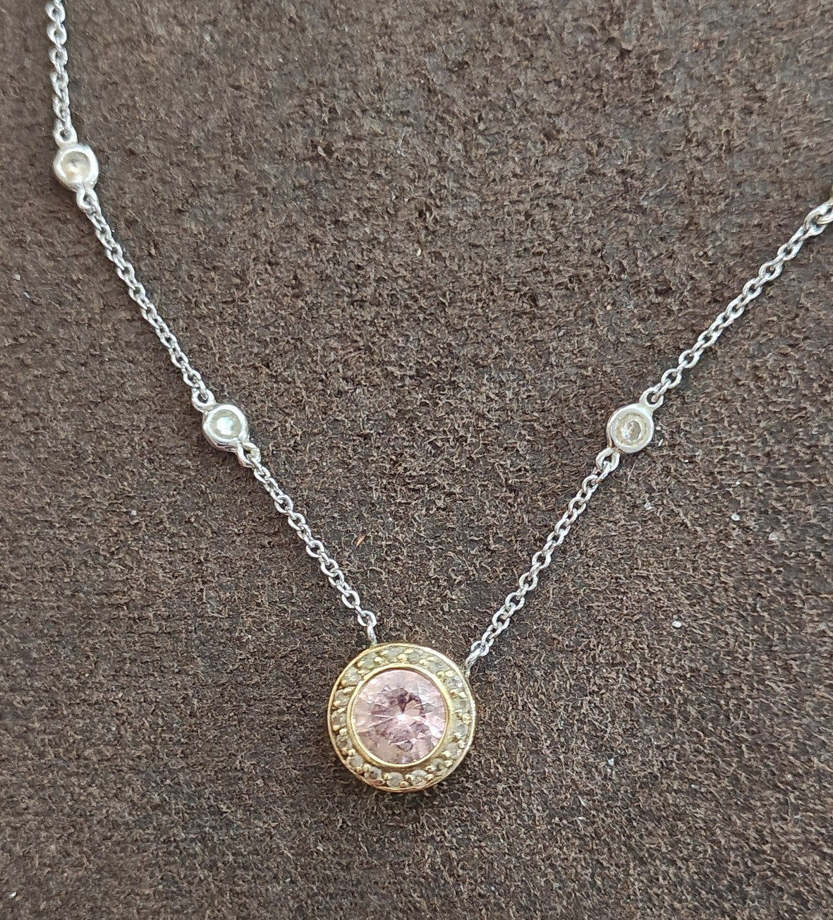 Exquisite Vintage Inspired Two-Tone Pink Halo Station Necklace