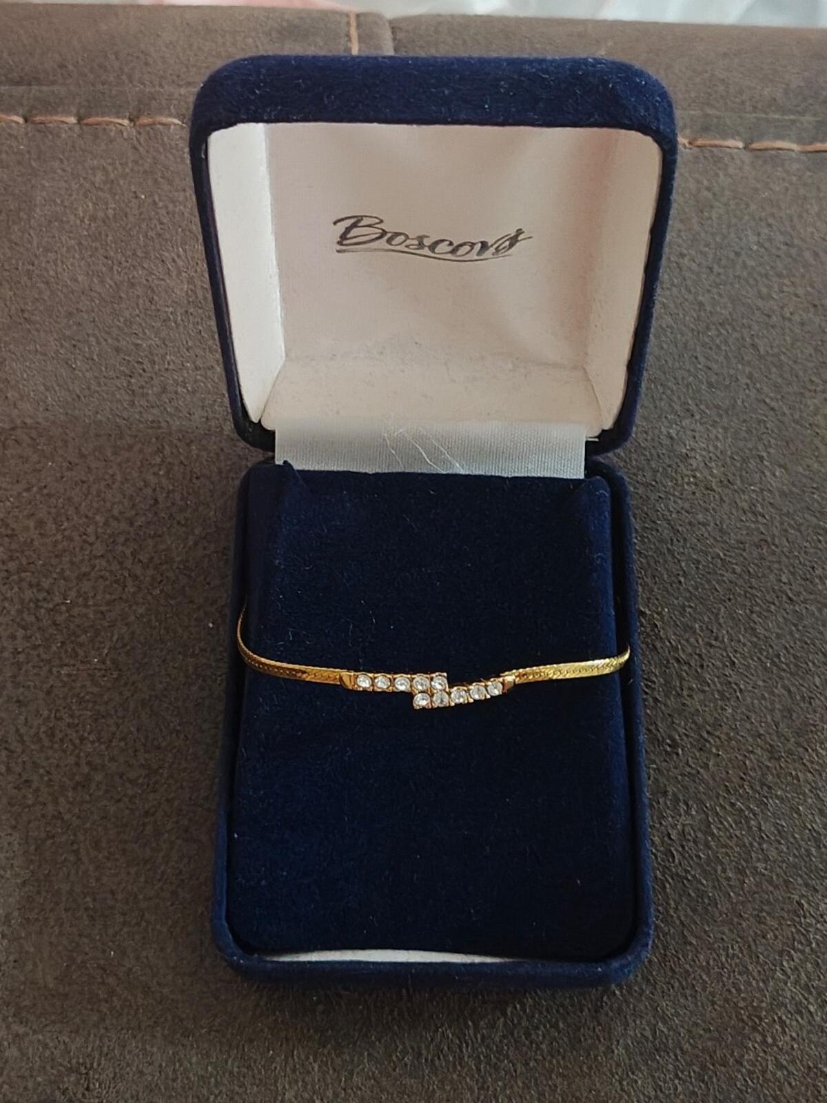 1970 Gold Tone Crossover Bypass Bar Bracelet With Crystal Rhinestone Accents