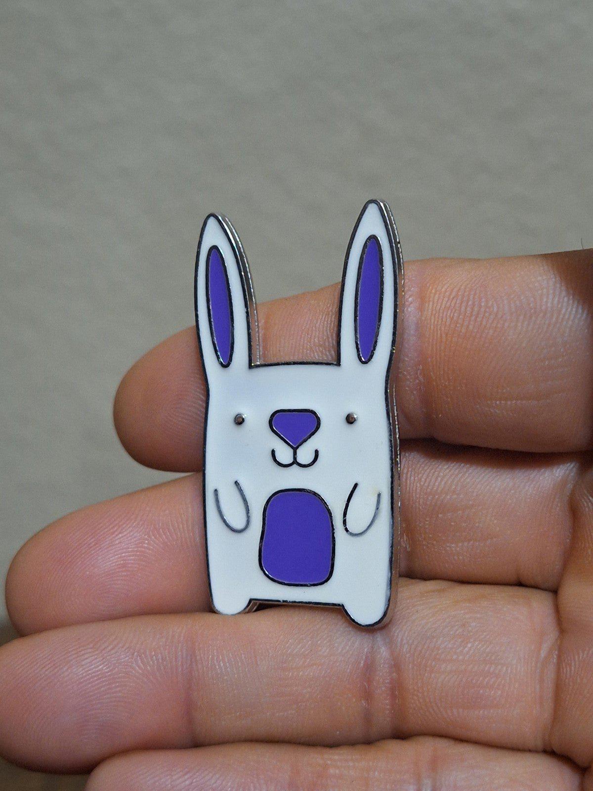 Adorable Colorful Jumbo Easter White Bunny Enamel Metal Pin.