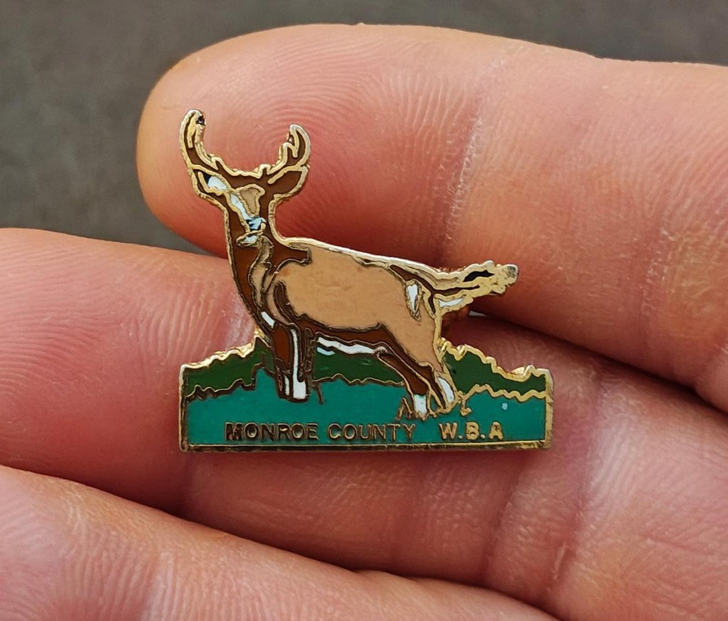 1980s Vintage Rare Monroe County W.B.A. Deer Gold Tone Enamel Pin