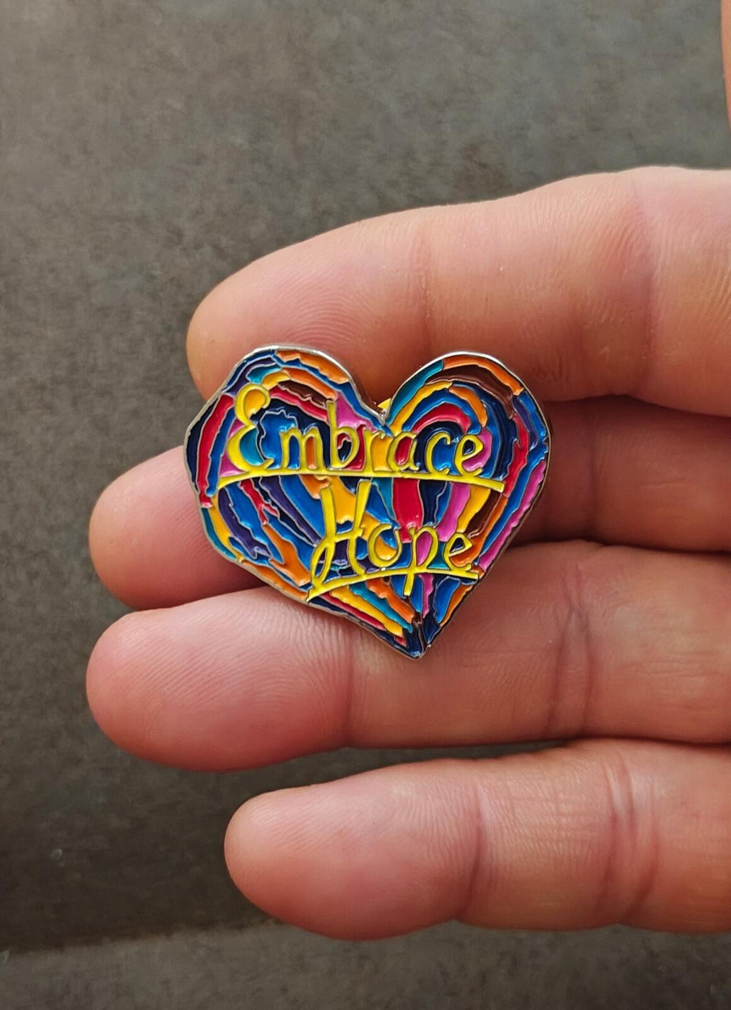 1990s Penzeys Spices Embrace Hope Rainbow Heart Enamel Pin