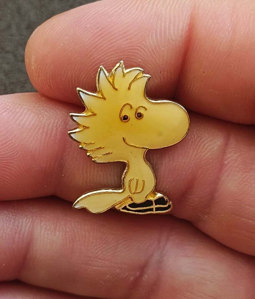 1970s Peanuts Woodstock Wearing Ice Skates Gold Tone Enamel Pin