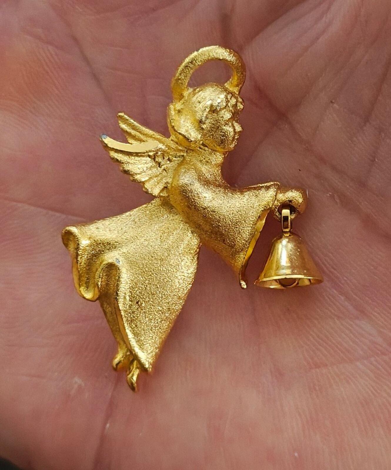 1980s Robyn Rush Angel With Bell Gold Tone Pin/Brooch.