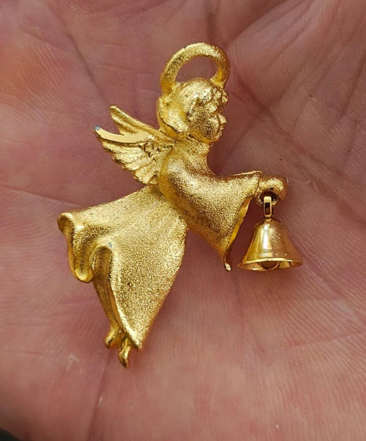 1980s Robyn Rush Angel With Bell Gold Tone Pin/Brooch.