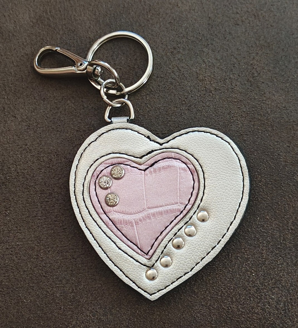 2000s Kathy Van Zeeland Studded Leather Heart Purse Charm Keychain
