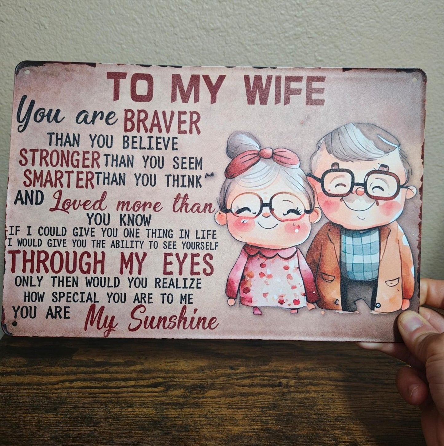 To My Wife Metal Tin Sign 8" x 12" Romantic Love Message Wall Decor