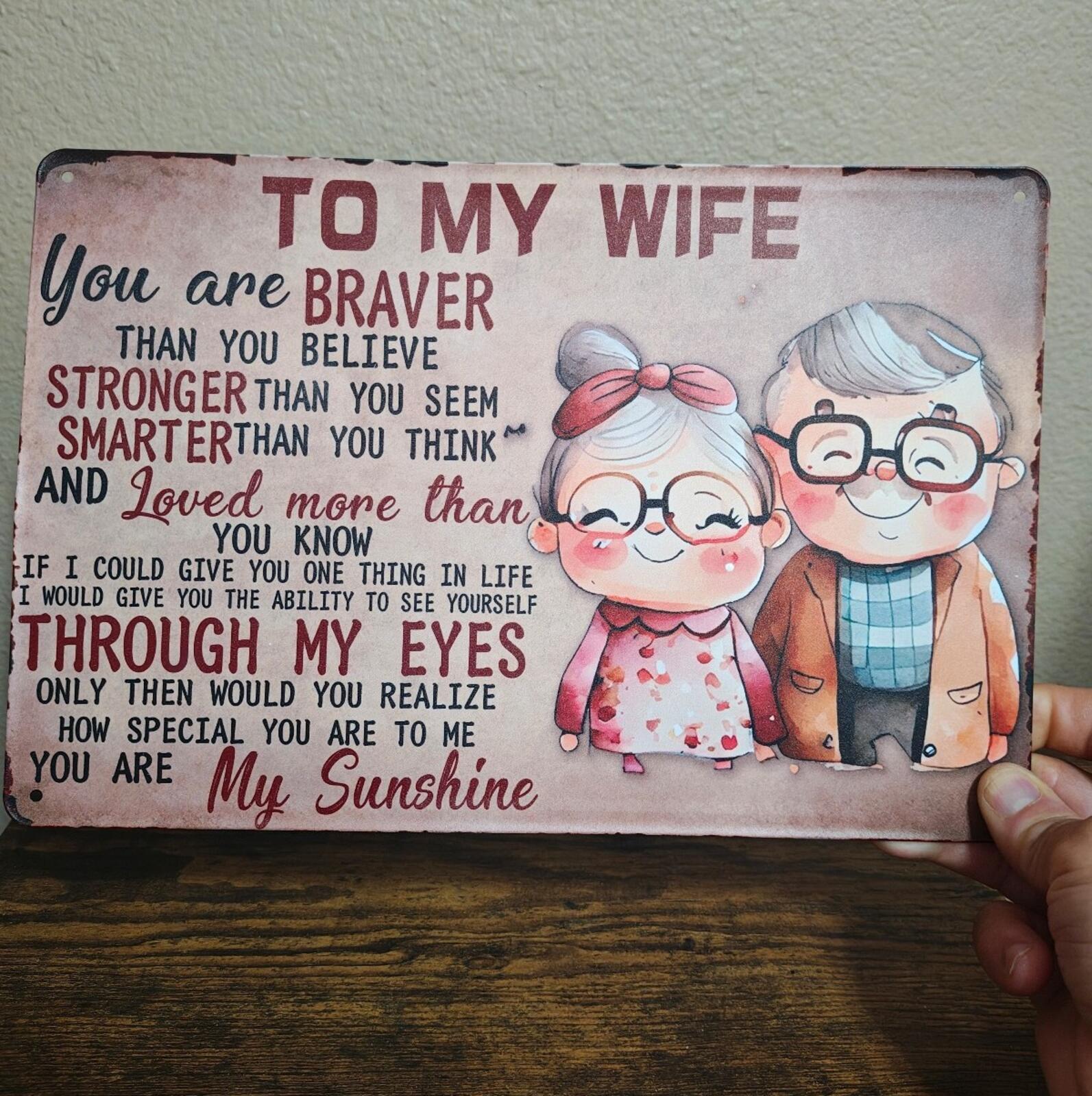 To My Wife Metal Tin Sign 8" x 12" Romantic Love Message Wall Decor