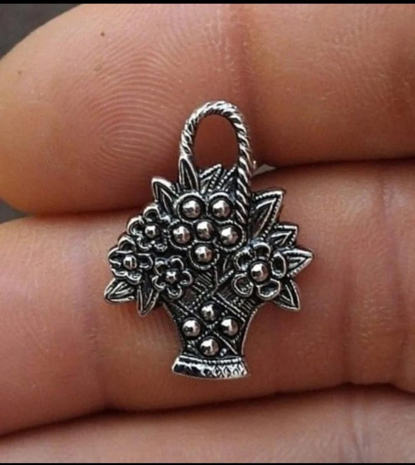 1982 Avon Antiqued Silver Tone Textured Flower Basket Pin